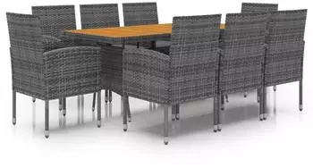 vidaXL Garten-Essgruppe 9-tlg. Poly Rattan grau (3120115)