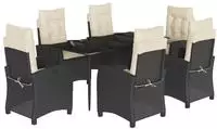 vidaXL 7-tlg. Garten-Essgruppe mit Kissen Schwarz Poly Rattan