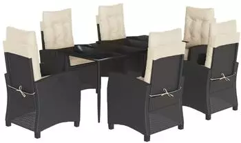 vidaXL Garten-Essgruppe 7-tlg. mit Kissen, Poly Rattan, schwarz (3212727)