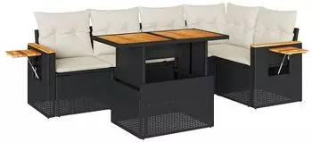 vidaXL Garten-Sofagarnitur 6-tlg. mit Kissen, Poly Rattan, schwarz (3327598)