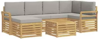 vidaXL Outdoor-Sofagarnitur 7-tlg., wei&szlig;/hellgrau, Polyester (3392156)