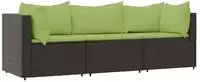 vidaXL 3-tlg. Garten-Lounge-Set mit Kissen Braun Poly Rattan