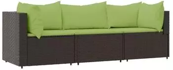 vidaXL Garten-Lounge-Set 3-tlg. mit Kissen, Poly Rattan, braun (319830)