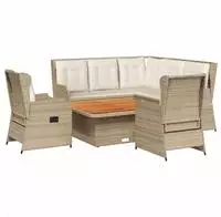 vidaXL 6-tlg. Garten-Lounge-Set mit Kissen Beige Poly Rattan