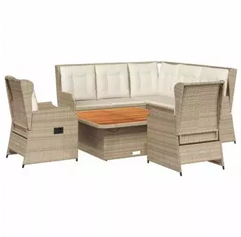 vidaXL Garten-Lounge-Set 6-tlg. mit Kissen, Poly Rattan, beige (3262614)