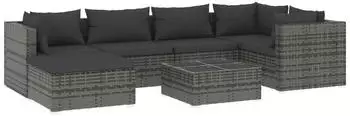 vidaXL Garten-Lounge-Set 7-tlg. mit Kissen, Poly Rattan, grau (3101821)
