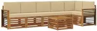 vidaXL Ecksofa Set mit Kissen 7 pcs Natur und Beige Massivholz Akazie