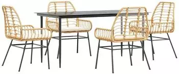 vidaXL Garten-Essgruppe 5-tlg. mit Kissen, Poly Rattan/Glas, braun (3334460)