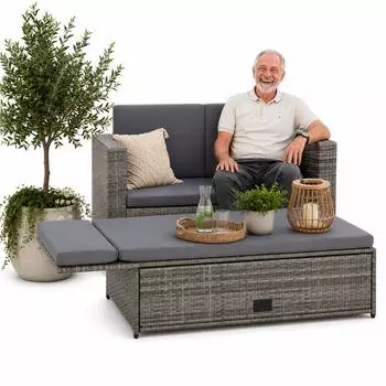 Mucola Gartenlounge-Set Polyrattan, Sofa & Ottomane, grau