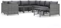 vidaXL 9-tlg. Garten-Lounge-Set mit Kissen Poly Rattan Grau