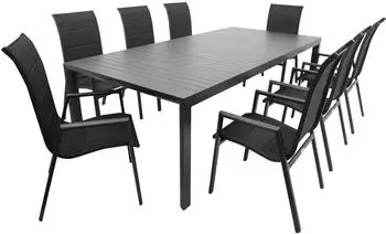 DEGAMO Lagos XL Gartensitzgruppe 9-teilig, Alu + Kunstgewebe, anthrazit/schwarz (55114)