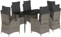 vidaXL 7-tlg. Garten-Essgruppe mit Kissen Grau Poly Rattan