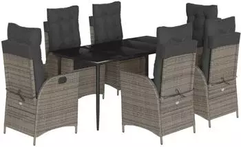 vidaXL Garten-Essgruppe 7-tlg. mit Kissen, Poly Rattan, grau (3213220)