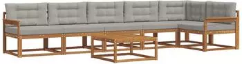 vidaXL Outdoor-Sofagarnitur mit Kissen, 7-tlg., natur und hellgrau (3367674)
