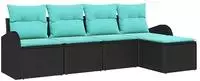 vidaXL Sofa Set mit Kissen 5 pcs Schwarz und T&uuml;rkis Poly-Rattan