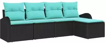 vidaXL Gartenlounge-Set 5-tlg. Poly-Rattan schwarz/t&uuml;rkis (3354675)