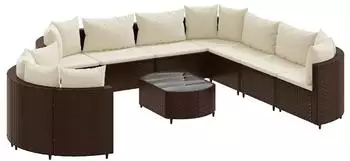 vidaXL Gartenlounge-Set 10-tlg. mit Kissen, Poly Rattan, braun (3308409)