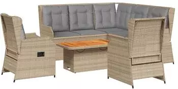 vidaXL Garten-Lounge-Set 6-tlg. mit Kissen, Poly Rattan, beige (3262469)