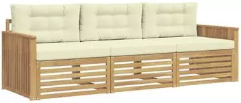 vidaXL Garten-Sofagarnitur 3-tlg., Akazienholz, wei&szlig;/creme (3389960)