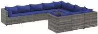vidaXL 10-tlg. Garten-Sofagarnitur mit Kissen Grau Poly Rattan