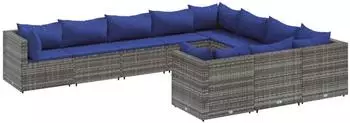 vidaXL Garten-Sofagarnitur 10-tlg. mit Kissen, Poly Rattan, grau (3308335)