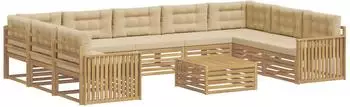 vidaXL Gartenlounge-Set 10-tlg., Massivholz Akazie, wei&szlig;/beige