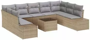vidaXL Gartenlounge-Set 10-tlg. Poly-Rattan, beige (3347230)