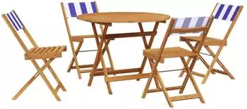 vidaXL 5-tlg. Garten-Essgruppe Stoff und Massivholz, blau und weiß (3281777)