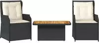 vidaXL 3-tlg. Garten-Lounge-Set mit Kissen Schwarz Poly Rattan