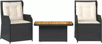 vidaXL Garten-Lounge-Set 3-tlg. mit Kissen, Poly Rattan, schwarz (3262731)