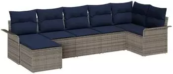 vidaXL Gartenlounge-Set mit Stauraum, 7-tlg., hellgrau, Poly-Rattan (3354124)
