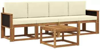 vidaXL Outdoor-Sofagarnitur mit Kissen, 4-tlg., natur und creme (3384961)