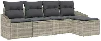 vidaXL Garten-Sofaset 5-teilig Polyrattan mit Kissen, hellgrau