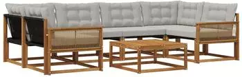 vidaXL Outdoor-Sofagarnitur mit Kissen, 7-tlg., natur/hellgrau (3381283)