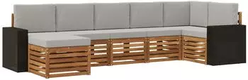 vidaXL Ecksofa-Set mit Kissen, 7-tlg., natur und hellgrau (3384632)