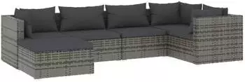 vidaXL Garten-Lounge-Set 6-tlg. mit Kissen, Poly Rattan, grau (3101813)