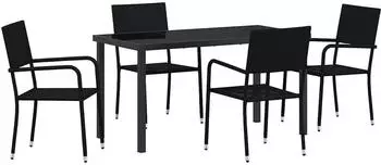 vidaXL Garten-Essgruppe mit Kissen, 5-tlg., Poly-Rattan, schwarz (3380038)