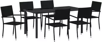 vidaXL Garten-Essgruppe mit Kissen 7-tlg. schwarz Poly-Rattan (3380040)