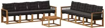 vidaXL Garten-Sofaset mit Kissen 9-tlg., natur/schwarz (3381856)