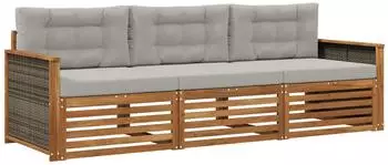 vidaXL Garten-Sofaset 3-tlg., natur/hellgrau (3382959)