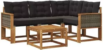 vidaXL Garten-Lounge-Set 5-tlg. Akazie, natur/schwarz (3381932)