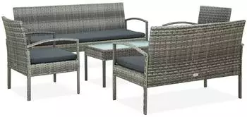 vidaXL Garten-Lounge-Set 5-tlg. mit Auflagen, Poly Rattan, grau (45790)