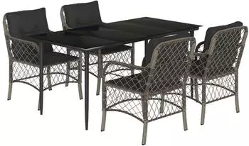 vidaXL Garten-Essgruppe 5-tlg. mit Kissen, grau, Polyrattan (3212127)