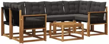 vidaXL Garten-Sofaset 7-tlg. mit Kissen, Akazienholz, natur/schwarz (3381808)