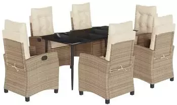vidaXL Garten-Essgruppe 7-tlg. Poly Rattan beige mit Kissen