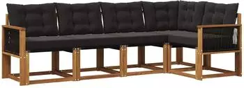 vidaXL Garten-Sofaset mit Kissen 5-tlg., natur/schwarz (3381952)