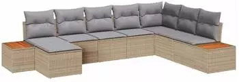 vidaXL Gartensofa-Set mit Kissen 9-tlg., beige/hellgrau, Polyrattan (3356815)