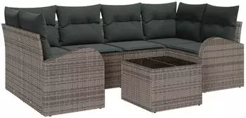 vidaXL Gartensofa-Set Poly-Rattan, grau, 7-teilig