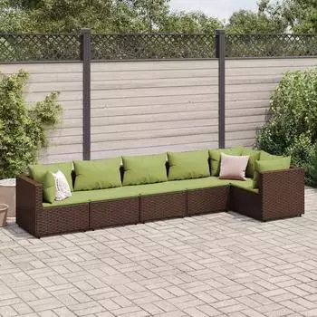 vidaXL Garten-Lounge-Set 6-tlg. mit Kissen, Poly Rattan, braun (3308110)
