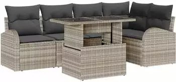 vidaXL Garten-Sofa-Set mit Kissen, 6-tlg., hellgrau, Poly-Rattan (3357385)